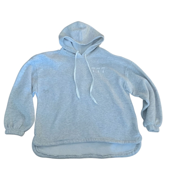 Princess Polly Tops - Princess Polly 777 Angel Number Grey Oversized Hoodie Fleece Pullover Jumper